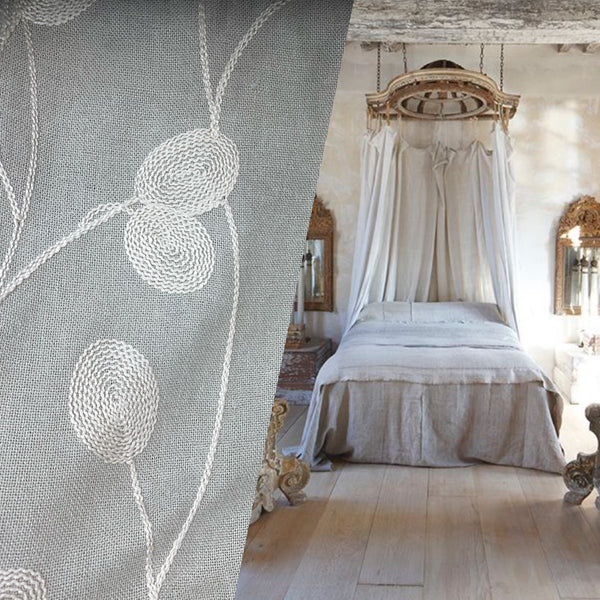 NEW! Miss Mandy Crewel Floral Embroidery Linen Inspired Fabric- Stone - Fancy Styles Fabric Pierre Frey Lee Jofa Brunschwig & Fils