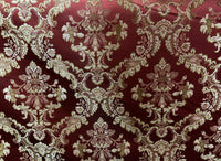 NEW Prince Lucas Designer Brocade Satin Damask Fabric- Red & Gold- Upholstery & Drapery - Fancy Styles Fabric Pierre Frey Lee Jofa Brunschwig & Fils