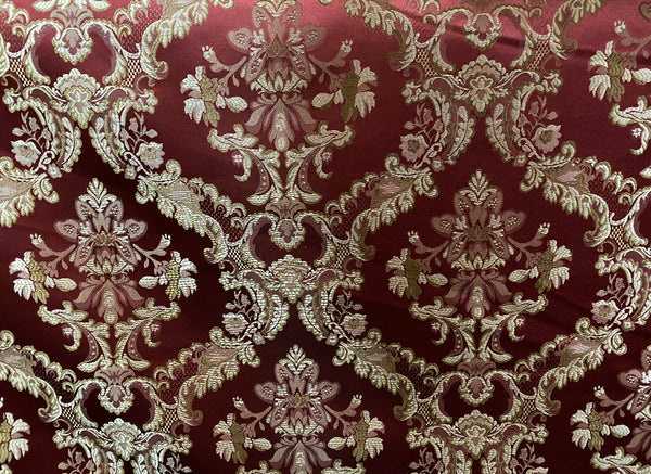 NEW Prince Lucas Designer Brocade Satin Damask Fabric- Red & Gold- Upholstery & Drapery - Fancy Styles Fabric Pierre Frey Lee Jofa Brunschwig & Fils
