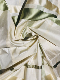 NEW Duchess Philippa 100% Silk Taffeta Plaid Tartan with Satin Ribbon Stripes in Cream and Pistachio SB_6_18 - Fancy Styles Fabric Pierre Frey Lee Jofa Brunschwig & Fils