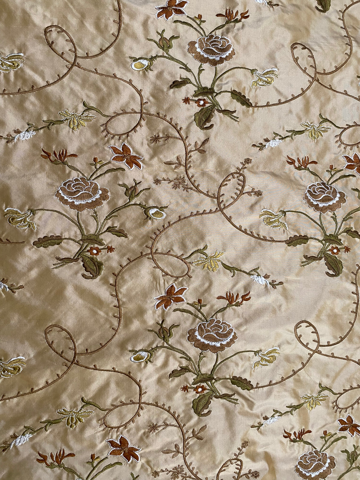 NEW! Queen Dragonia Novelty 100% Silk Dupioni Embroidered Floral Fabric - Gold - Fancy Styles Fabric Pierre Frey Lee Jofa Brunschwig & Fils