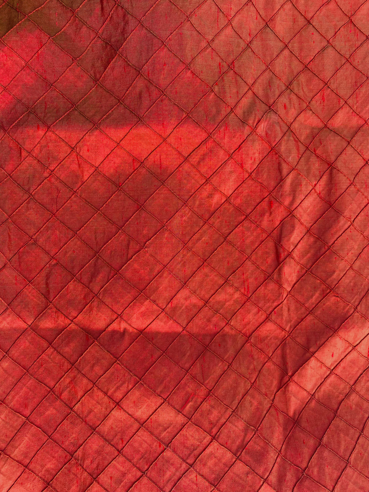 NEW Lady Morgan 100% Silk Dupioni with Pintuck Diamond Motif Fabric in Red with Green Iridescence SB_5_23 - Fancy Styles Fabric Pierre Frey Lee Jofa Brunschwig & Fils