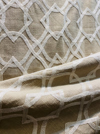 NEW! SALE! Prince Gregorian Novelty 100% Linen Fabric Geometric Embroidery- Natural and White - Fancy Styles Fabric Pierre Frey Lee Jofa Brunschwig & Fils