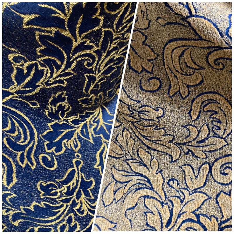 NEW Designer Velvet Chenille Burnout Upholstery Fabric - Blue & Peach- Upholstery - Fancy Styles Fabric Pierre Frey Lee Jofa Brunschwig & Fils