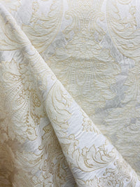 NEW Lady Daniella Designer Medallion Burnout Chenille Velvet Fabric - Brocade- White Cream Gold - Fancy Styles Fabric Pierre Frey Lee Jofa Brunschwig & Fils