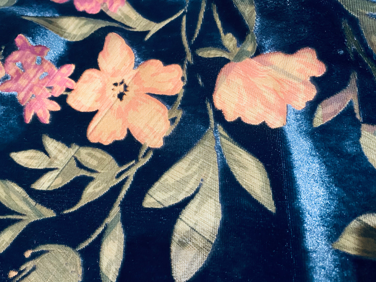 NEW! Miss Melanie Designer Rayon Burnout Velvet Floral Fabric - Dark Peacock Blue - Fancy Styles Fabric Pierre Frey Lee Jofa Brunschwig & Fils