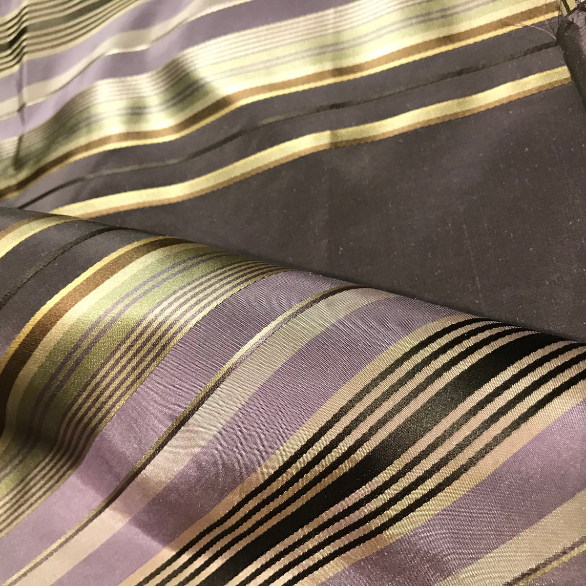 NEW Lady Sarah Designer 100% Silk Taffeta Dupioni Stripes Fabric - Purple Gold 55” Wide - Fancy Styles Fabric Pierre Frey Lee Jofa Brunschwig & Fils
