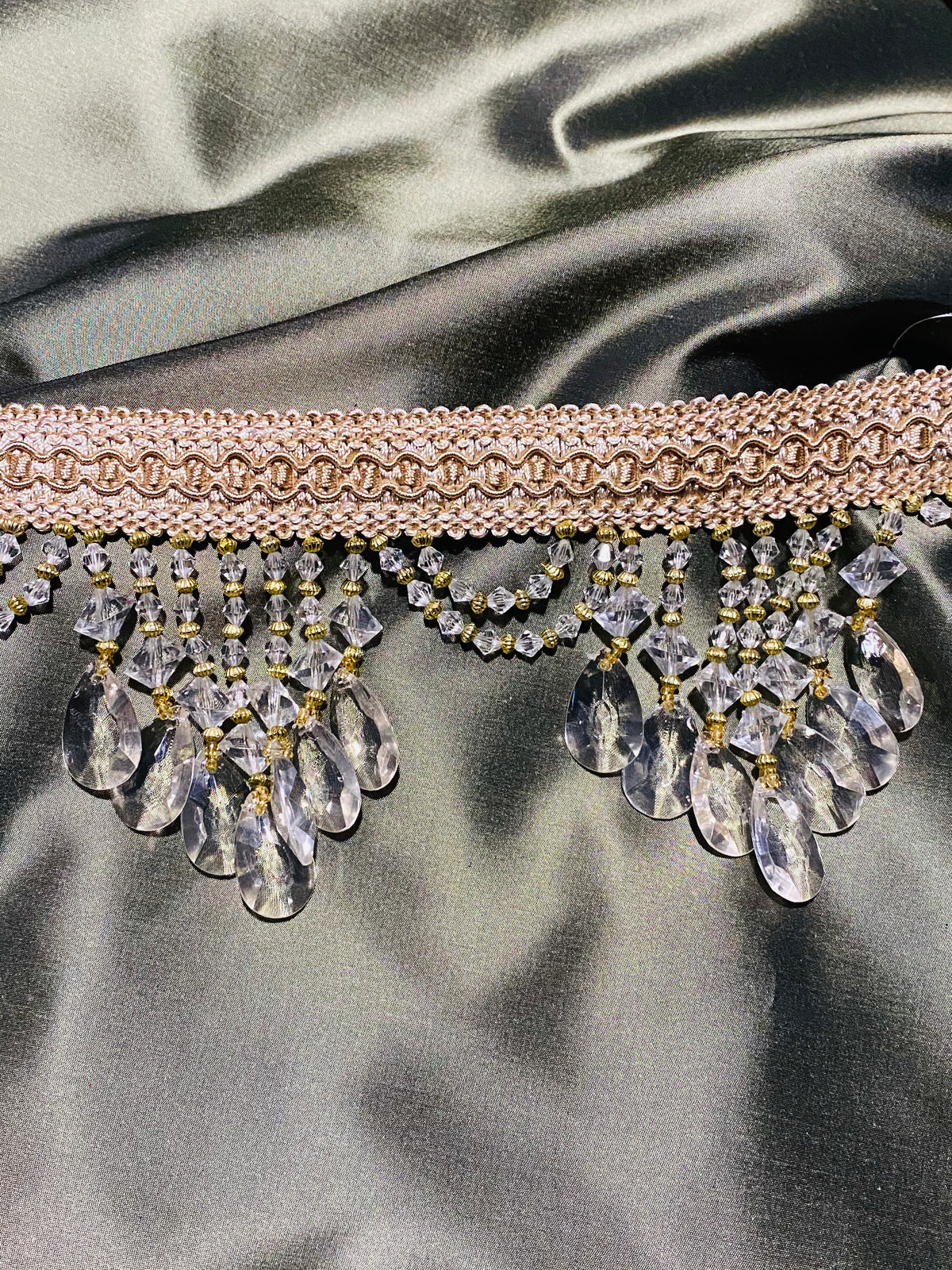 NEW! Queen Cassandra Clear & Champagne Beaded Trim - Fancy Styles Fabric Pierre Frey Lee Jofa Brunschwig & Fils