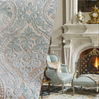 NEW! Sir Sanders Novelty Burnout Medallion Chenille Velvet Fabric - Light Aqua Blue- Upholstery - Fancy Styles Fabric Pierre Frey Lee Jofa Brunschwig & Fils