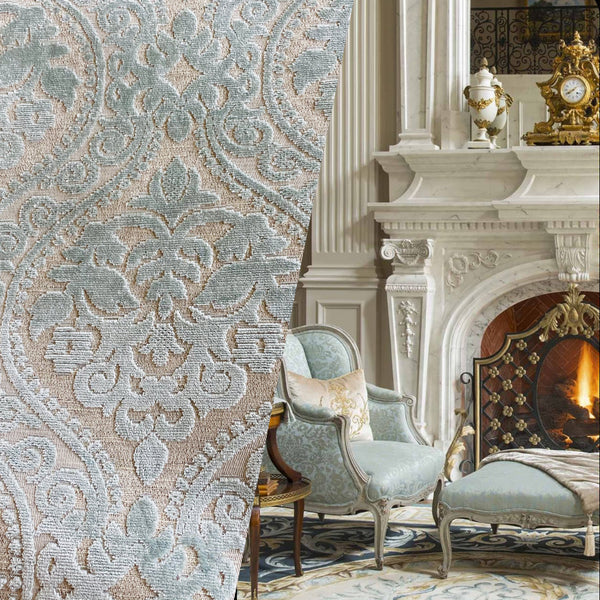 NEW! Sir Sanders Novelty Burnout Medallion Chenille Velvet Fabric - Light Aqua Blue- Upholstery - Fancy Styles Fabric Pierre Frey Lee Jofa Brunschwig & Fils