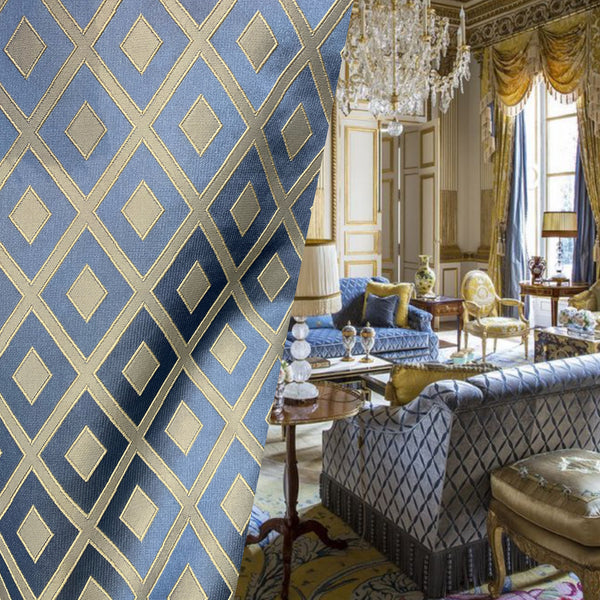 NEW Sir Brandon Satin Burnout Diamond Drapery Upholstery Fabric - Sky Blue - Fancy Styles Fabric Pierre Frey Lee Jofa Brunschwig & Fils
