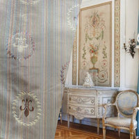 NEW Lady Brenda Novelty Medallion Embroidered 100% Silk Fabric in Multicolor Pinstripes - Fancy Styles Fabric Pierre Frey Lee Jofa Brunschwig & Fils