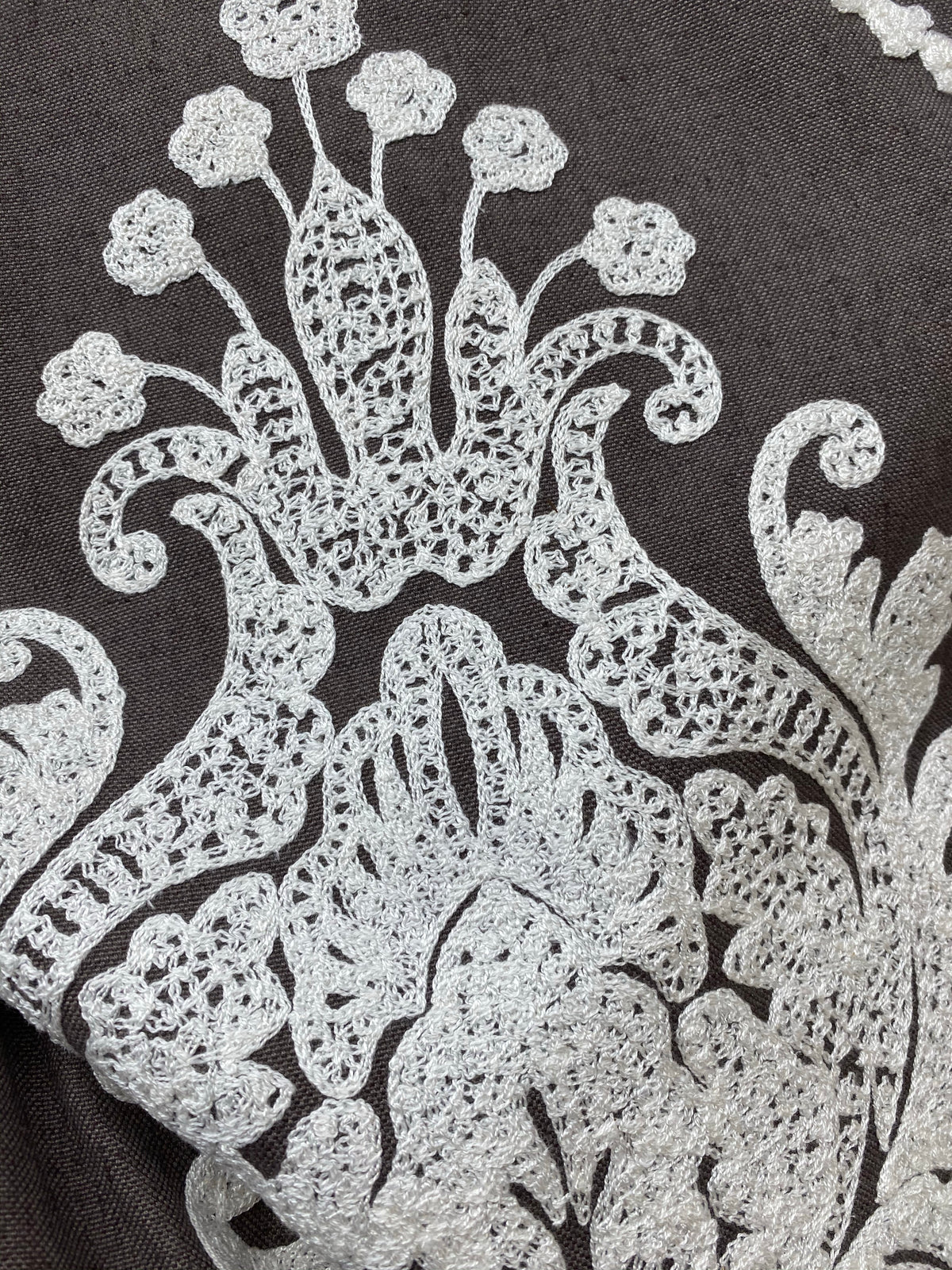 NEW! Lady Lila Novelty Crewel Embroidered Fabric Dark Grey and White - Fancy Styles Fabric Pierre Frey Lee Jofa Brunschwig & Fils