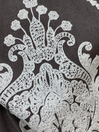 NEW! Lady Lila Novelty Crewel Embroidered Fabric Dark Grey and White - Fancy Styles Fabric Pierre Frey Lee Jofa Brunschwig & Fils