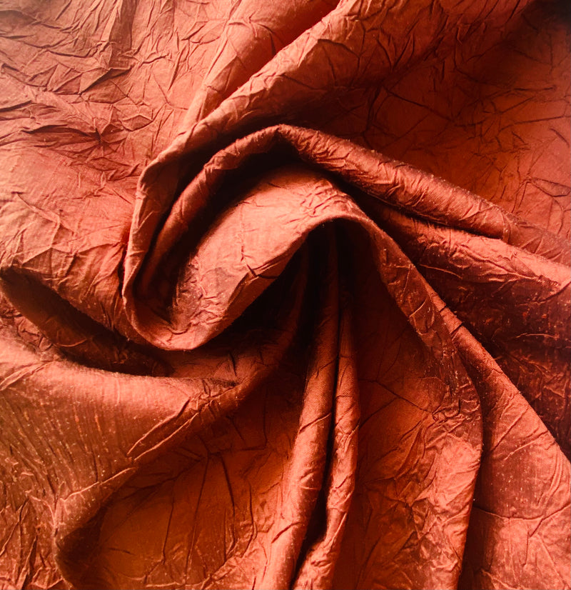 NEW Baroness Mavel Designer 100% Silk Crinkle Taffeta Fabric in Copper Pink with Grey Iridescence