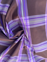 NEW Lady Alexandra 100% Silk Taffeta Brown Purple Lime Plaid Tartan Fabric SB_1_14