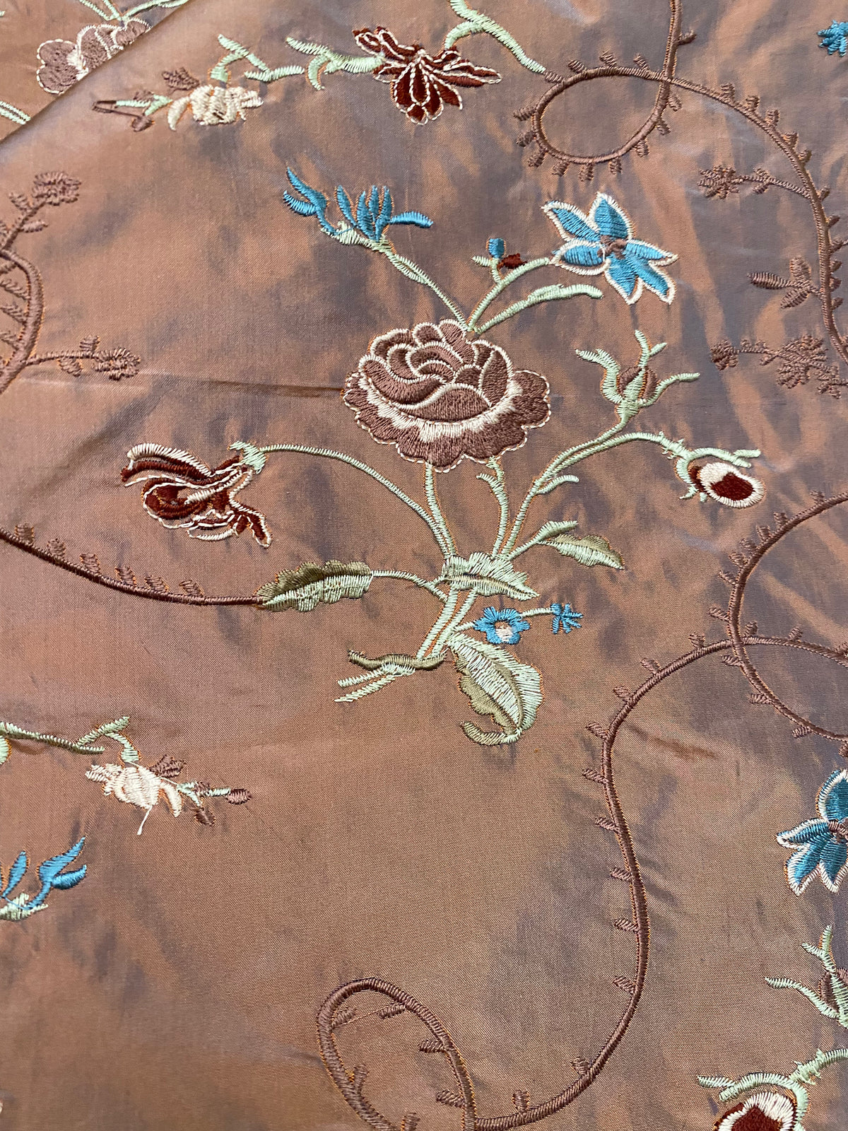 Fat Quarter: Queen Dragonia Novelty 100% Silk Dupioni Embroidered Floral Fabric - Copper Blue Iridescence - Fancy Styles Fabric Pierre Frey Lee Jofa Brunschwig & Fils