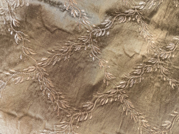 NEW Queen Delila 100% Silk Dupioni Fabric with Diamond Leaf Motif in Old Gold - Fancy Styles Fabric Pierre Frey Lee Jofa Brunschwig & Fils