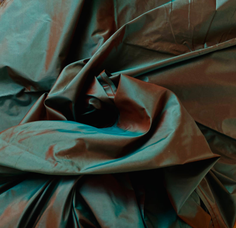 NEW Lady Lisa Designer 100% Silk Taffeta Solid Shot Electric Green & Brown Iridescence