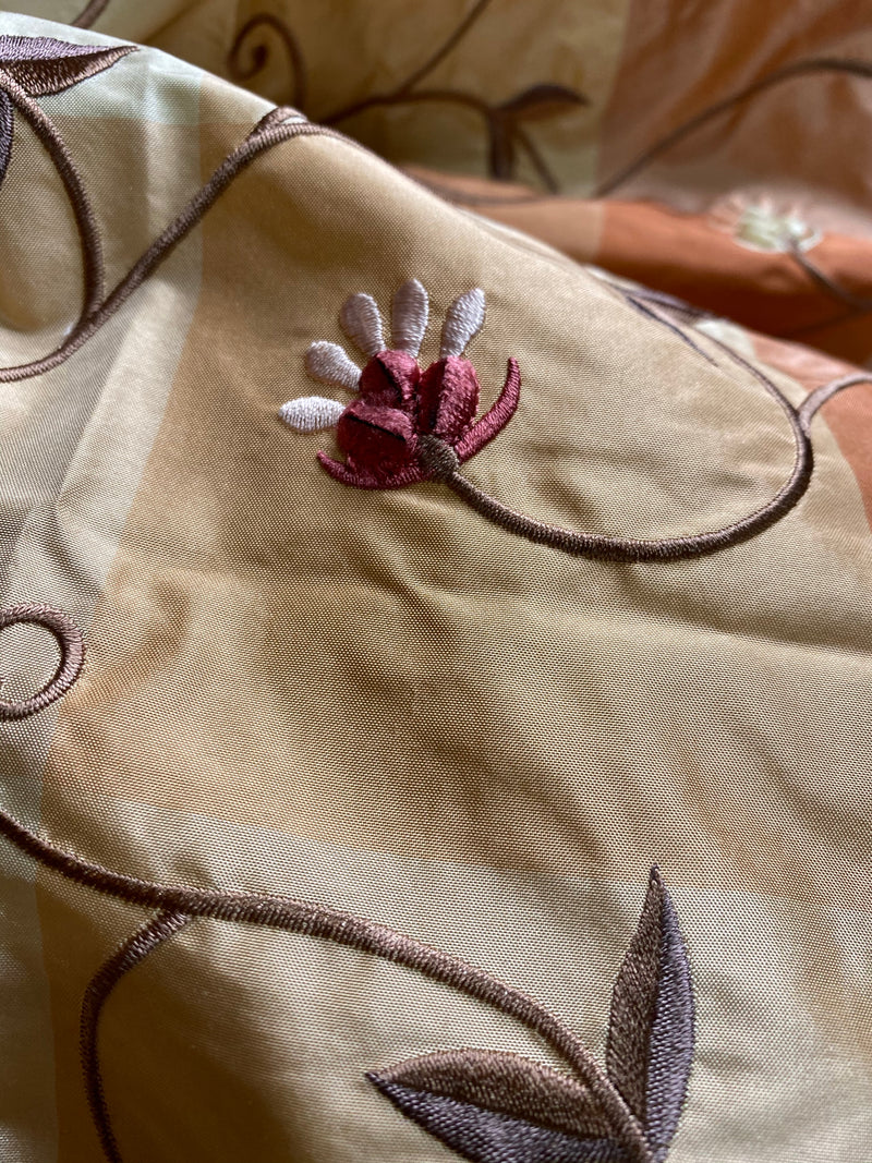 NEW Princess Peach 100% Silk Taffeta Checkered Plaid Embroidered Velvet Floral Peach Fabric - Fancy Styles Fabric Pierre Frey Lee Jofa Brunschwig & Fils