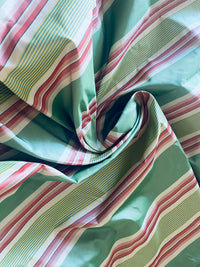 NEW Queen Rosa 100% Silk Taffeta Striped Fabric - Green and Pink - Fancy Styles Fabric Pierre Frey Lee Jofa Brunschwig & Fils