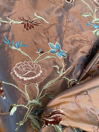 Fat Quarter: Queen Dragonia Novelty 100% Silk Dupioni Embroidered Floral Fabric - Copper Blue Iridescence - Fancy Styles Fabric Pierre Frey Lee Jofa Brunschwig & Fils