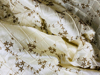 Queen Elisabeth 100% Silk Dupioni Embroidered Quilted Floral Fabric- Ivory - Fancy Styles Fabric Pierre Frey Lee Jofa Brunschwig & Fils