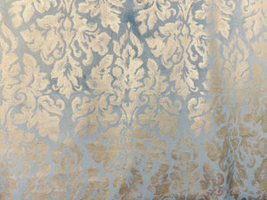 NEW! Lady Calentine Designer Burnout Antique Inspired Velvet Fabric Light Blue And Gold - Fancy Styles Fabric Pierre Frey Lee Jofa Brunschwig & Fils