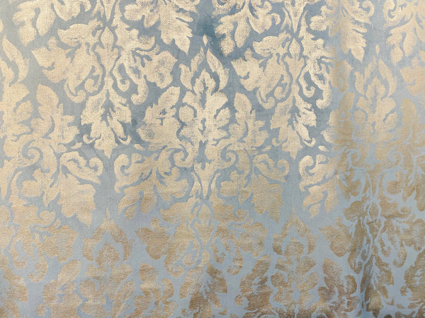 NEW! Lady Calentine Designer Burnout Antique Inspired Velvet Fabric Light Blue And Gold - Fancy Styles Fabric Pierre Frey Lee Jofa Brunschwig & Fils