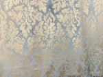 NEW! Lady Calentine Designer Burnout Antique Inspired Velvet Fabric Light Blue And Gold