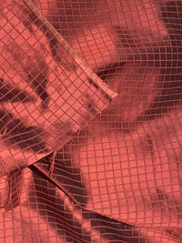 NEW Duchess Jenna 100% Silk Taffeta Fabric- Burnt Cranberry with Embroidered Squares- SB_6_3 - Fancy Styles Fabric Pierre Frey Lee Jofa Brunschwig & Fils