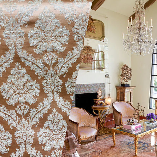 NEW! Princess Penelope Brocade Medallion Fabric- Salmon Pink - Fancy Styles Fabric Pierre Frey Lee Jofa Brunschwig & Fils