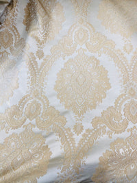NEW! Prince Prescott Brocade Medallion Satin Fabric- Peach Gold and White - Fancy Styles Fabric Pierre Frey Lee Jofa Brunschwig & Fils