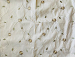 NEW Queen Lamar 100% Silk Taffeta Cream White with Champagne and Green Floral Embroidery- SB_3_11