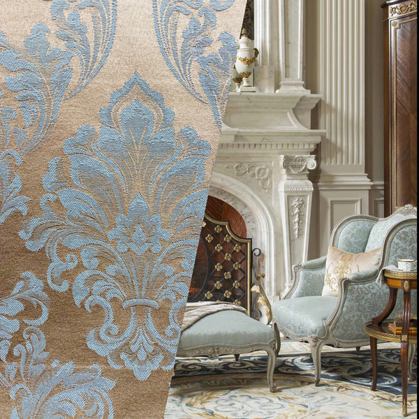 NEW! SALE! Princess Popper Satin Medallion Decorating & Upholstery Fabric - Blue and Beige Gold - Fancy Styles Fabric Pierre Frey Lee Jofa Brunschwig & Fils