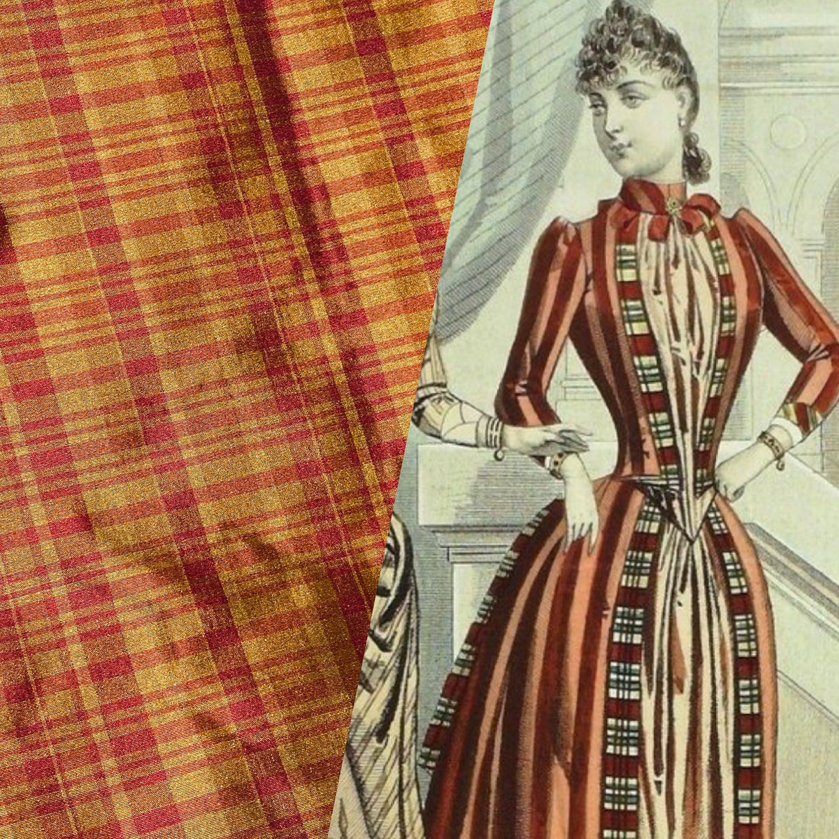 NEW Lady Riley Designer 100% Silk Taffeta Plaid Tartan Fabric -Raspberry and Orange SB_6_41 - Fancy Styles Fabric Pierre Frey Lee Jofa Brunschwig & Fils