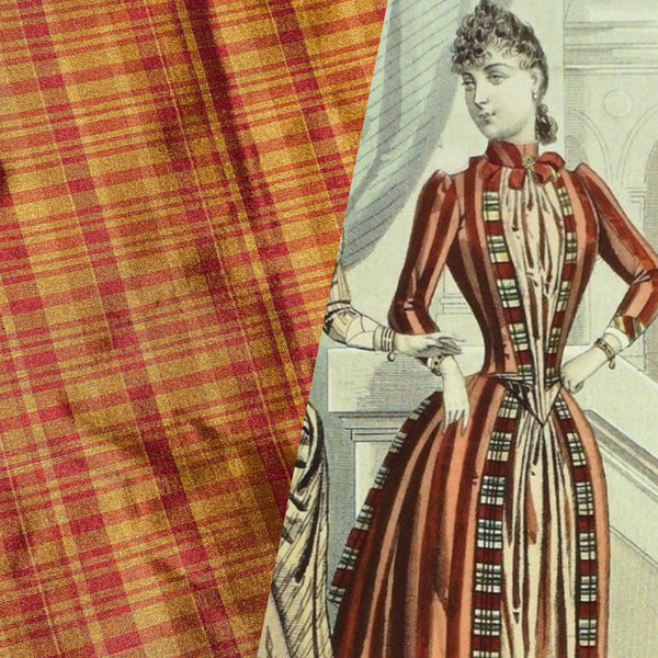 NEW Lady Riley Designer 100% Silk Taffeta Plaid Tartan Fabric -Raspberry and Orange SB_6_41 - Fancy Styles Fabric Pierre Frey Lee Jofa Brunschwig & Fils