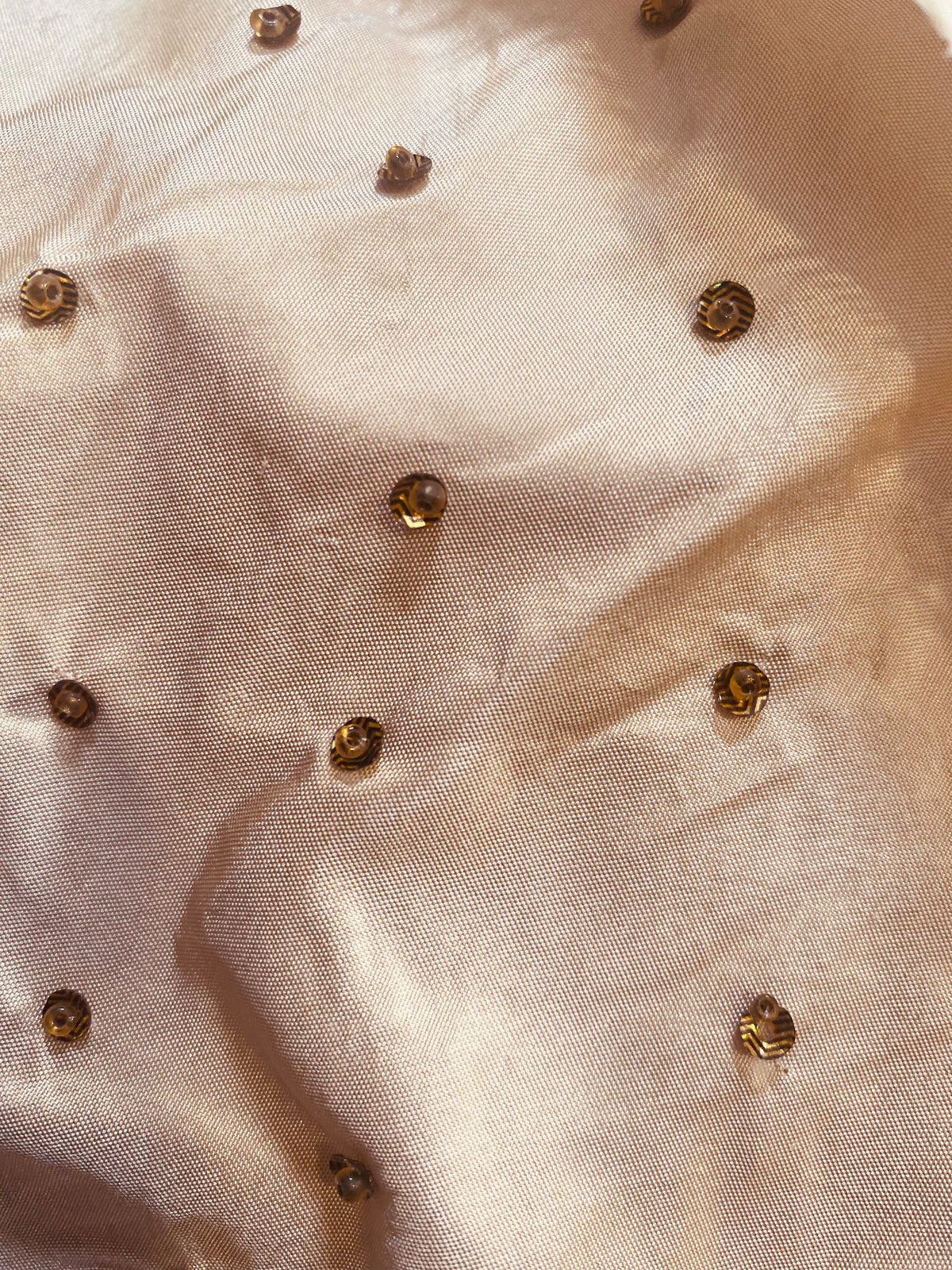 NEW Novelty Couture 100% Silk Taffeta Copper Crystal Beaded Fabric Cream - Fancy Styles Fabric Pierre Frey Lee Jofa Brunschwig & Fils
