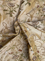 NEW! Queen Dragonia Novelty 100% Silk Dupioni Embroidered Floral Fabric - Gold