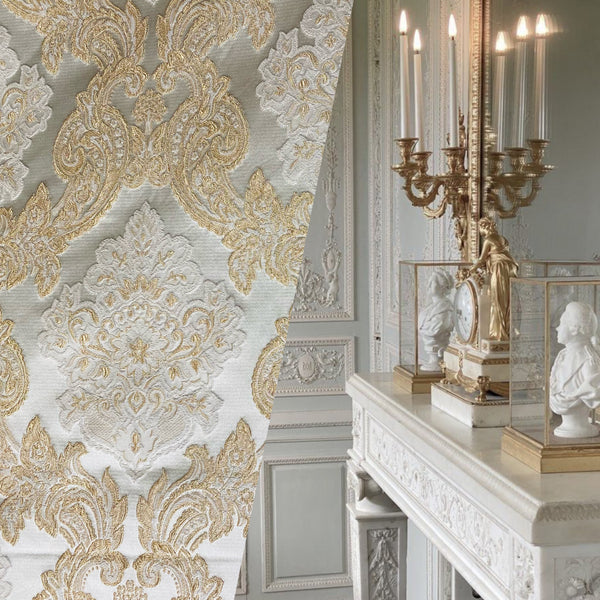 NEW King Rufus Brocade Satin Damask Decorating & Upholstery Fabric- Champagne Gold - Fancy Styles Fabric Pierre Frey Lee Jofa Brunschwig & Fils