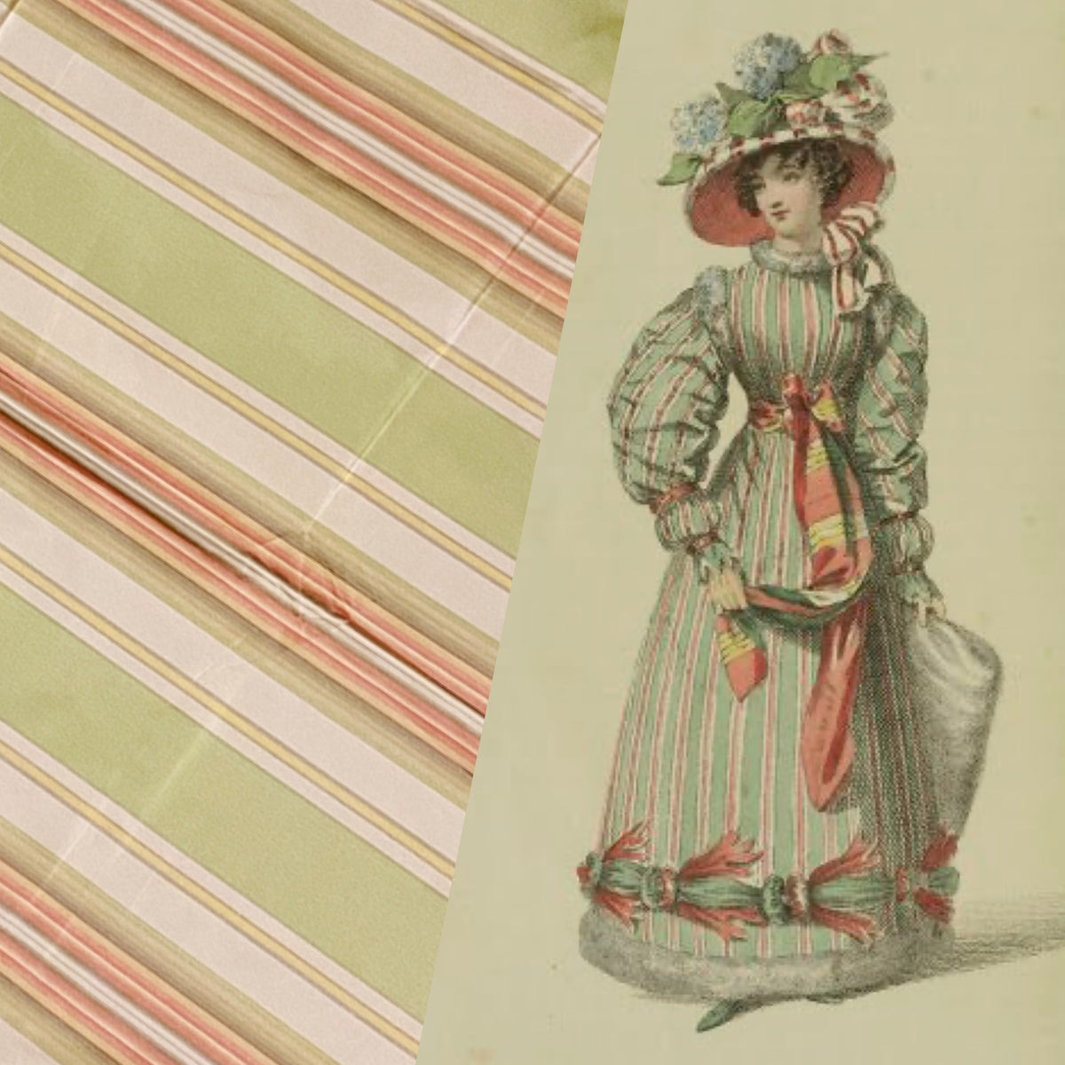 NEW! Lady Lair 100% Silk Taffeta Ice Cream Parlor Striped Fabric - Pink and Green - Fancy Styles Fabric Pierre Frey Lee Jofa Brunschwig & Fils