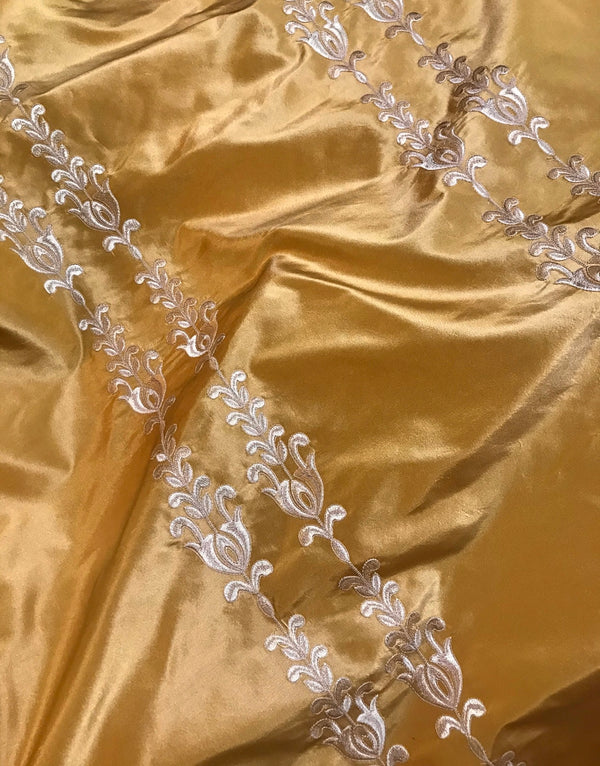 Queen Marguerite Designer 100% Silk Taffeta Dupioni Gold Fabric - Gold Embroidered SB_3_23 - Fancy Styles Fabric Pierre Frey Lee Jofa Brunschwig & Fils