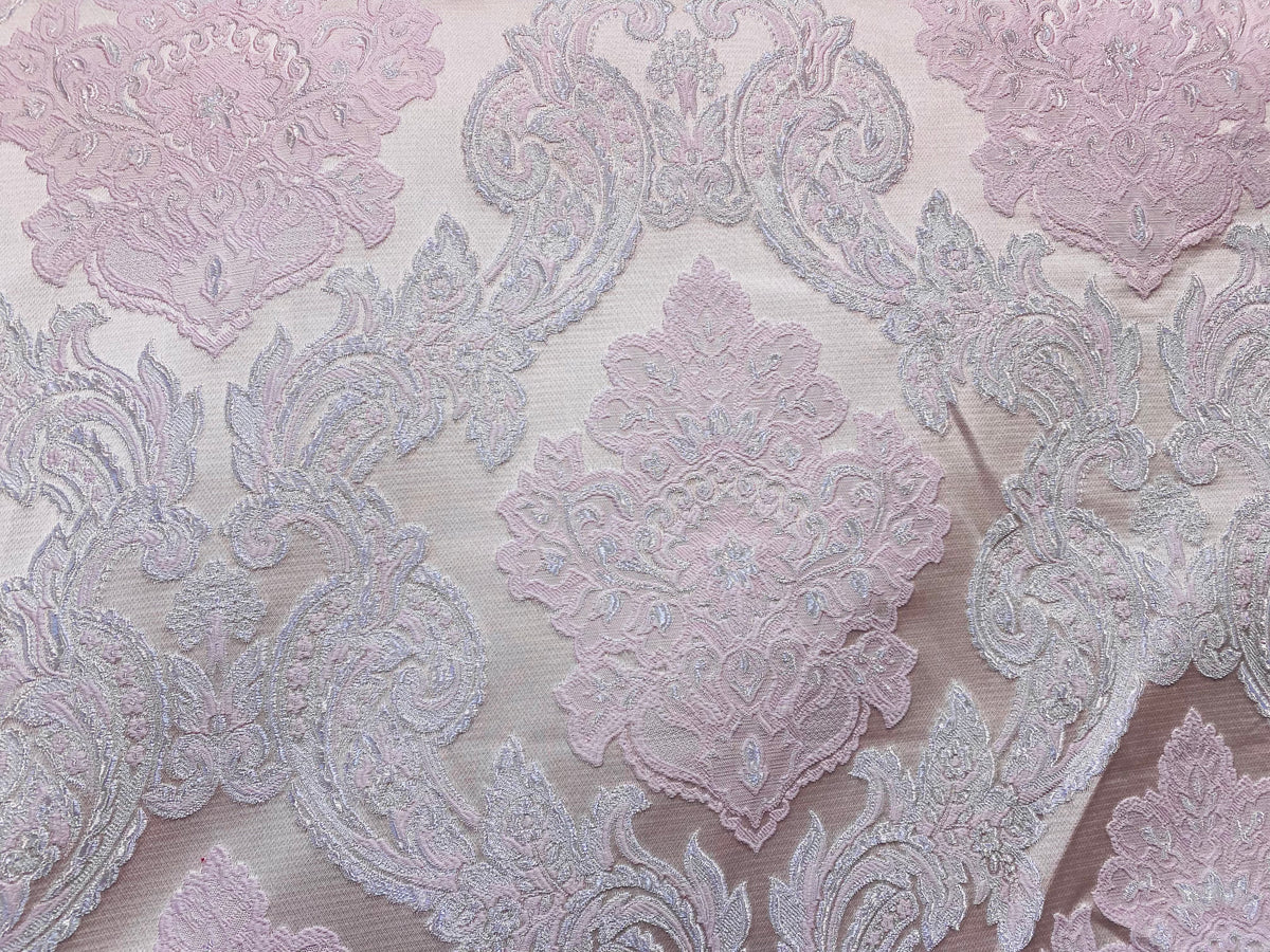 NEW King Rufus Brocade Satin Damask Decorating & Upholstery Fabric- Antique Pink - Fancy Styles Fabric Pierre Frey Lee Jofa Brunschwig & Fils