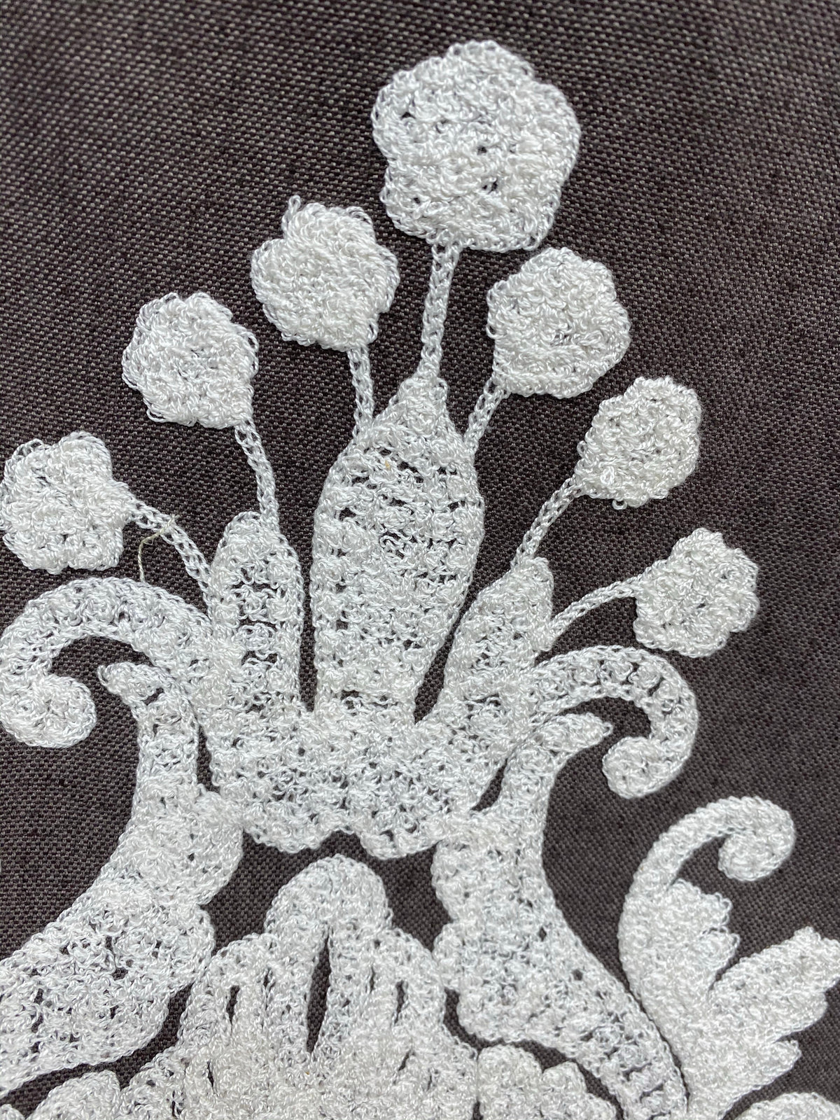 NEW! Lady Lila Novelty Crewel Embroidered Fabric Dark Grey and White - Fancy Styles Fabric Pierre Frey Lee Jofa Brunschwig & Fils