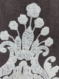 NEW! Lady Lila Novelty Crewel Embroidered Fabric Dark Grey and White - Fancy Styles Fabric Pierre Frey Lee Jofa Brunschwig & Fils