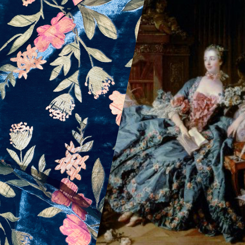 NEW! Miss Melanie Designer Rayon Burnout Velvet Floral Fabric - Dark Peacock Blue - Fancy Styles Fabric Pierre Frey Lee Jofa Brunschwig & Fils