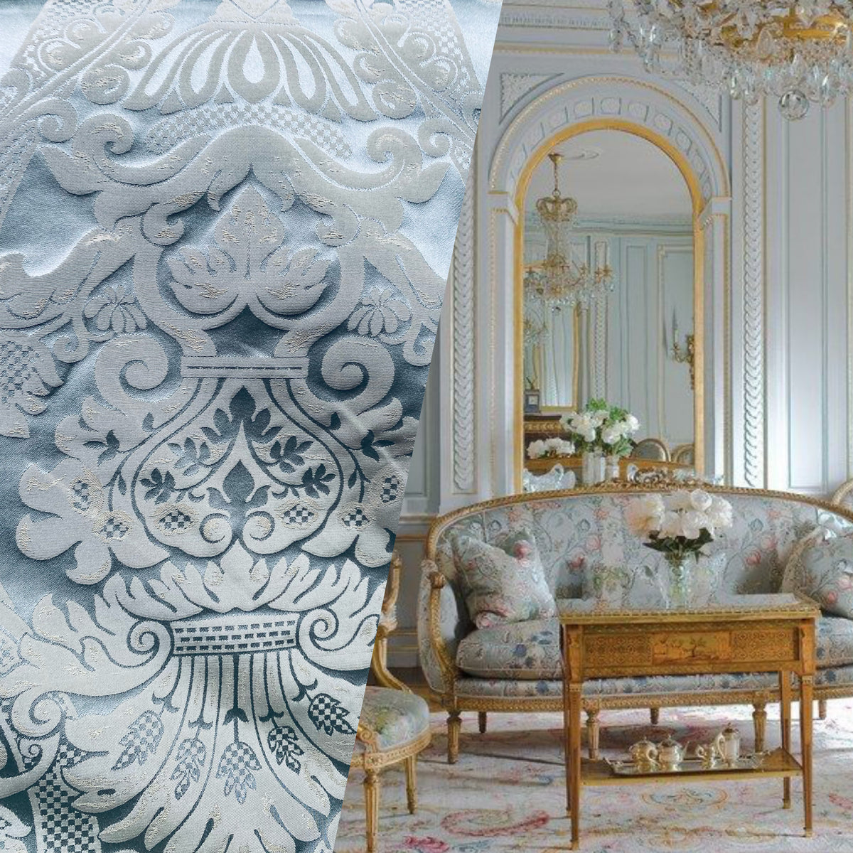 NEW Lord Hamilton Novelty Floral Embroidered 100% Silk Taffeta Fabric in Blue - Fancy Styles Fabric Pierre Frey Lee Jofa Brunschwig & Fils