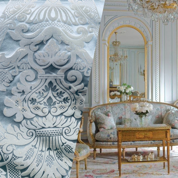 NEW Lord Hamilton Novelty Floral Embroidered 100% Silk Taffeta Fabric in Blue - Fancy Styles Fabric Pierre Frey Lee Jofa Brunschwig & Fils
