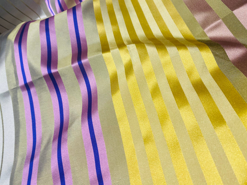 NEW! Lady Clementine 100% Silk Taffeta Ribbon Stripe Fabric - Pink, Yellow, Gold SB_1_5