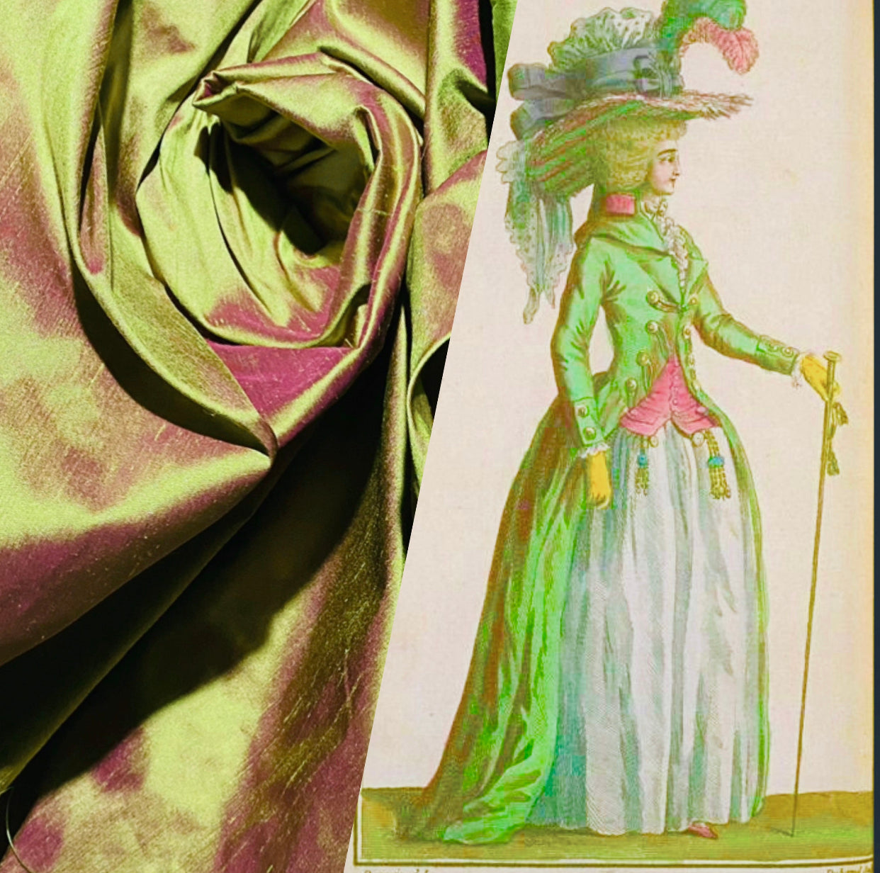 NEW Duchess Mable Designer 100% Silk Dupioni Fabric in Solid Electric Lime  with Fuchsia Pink Iridescence | www.fancystylesfabric.com